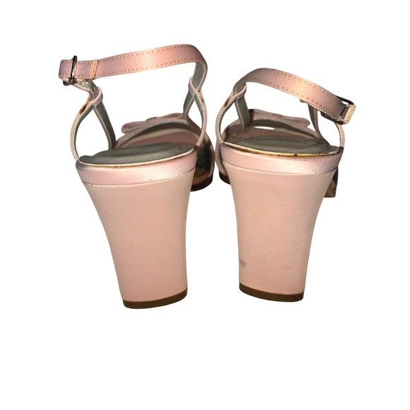 Sam‎ & Libby Womens 6M Marine Pink Satin Square Toe Bow Slingback Heels Retro - Picture 7 of 9
